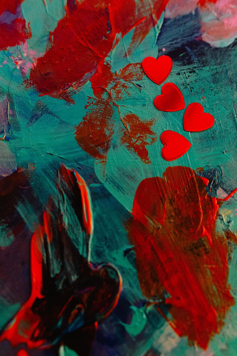 Heart foil confetti, background, love, red, valentine, valentine's day HD wallpaper