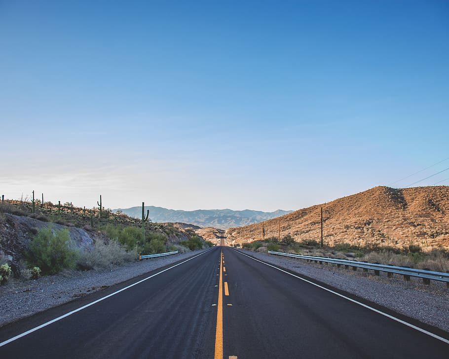 asphalt road pathway, transportation, sky, the way forward, direction HD wallpaper