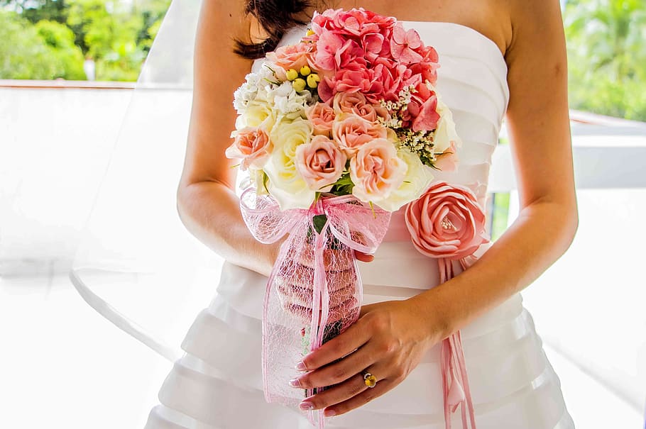 bouquet, bride, pink flowers, flowering plant, flower arrangement HD wallpaper