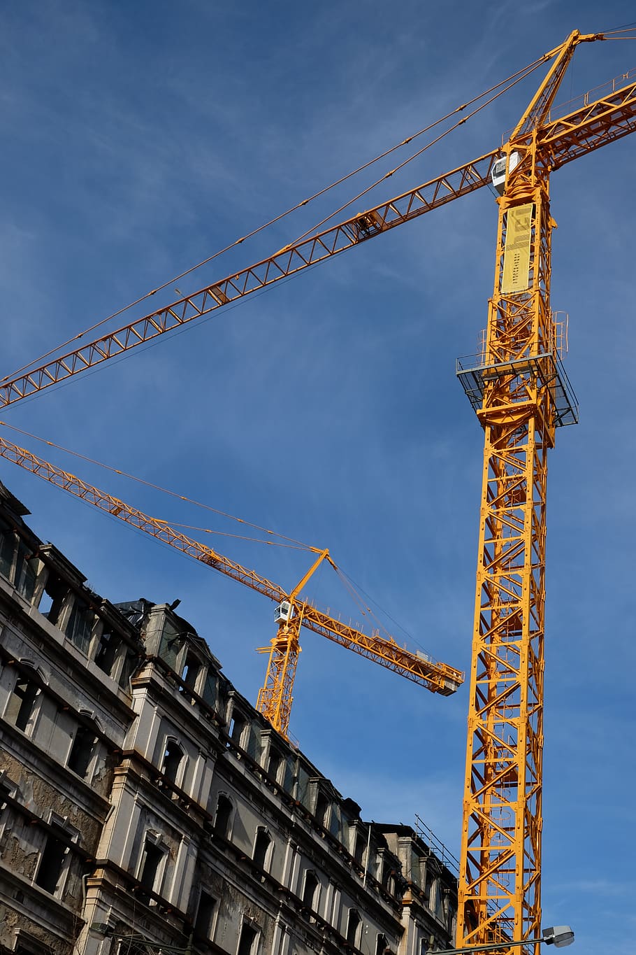 lisbon, portugal, construction cranes, machinery, construction industry HD wallpaper