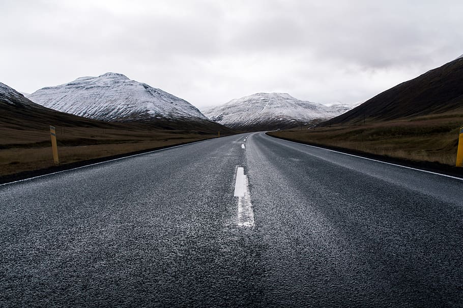 asphalt road with mountain background, transportation, direction HD wallpaper