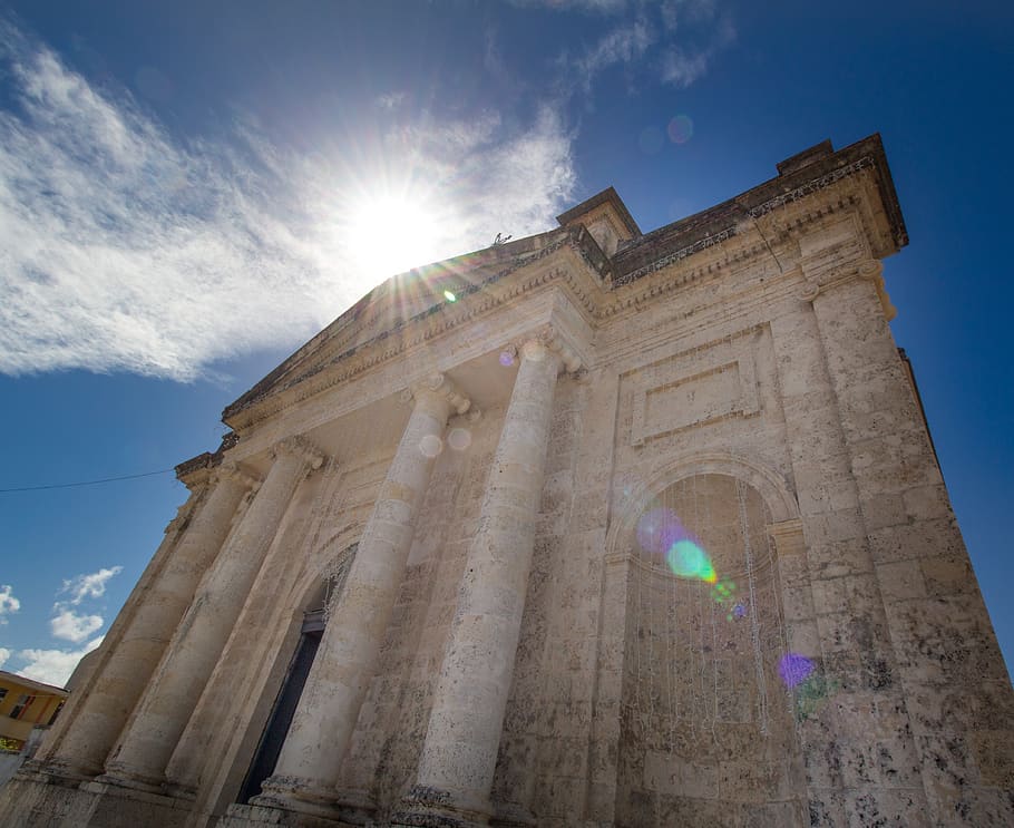 guadeloupe, moule, sky, architecture, ionian, columns, church HD wallpaper