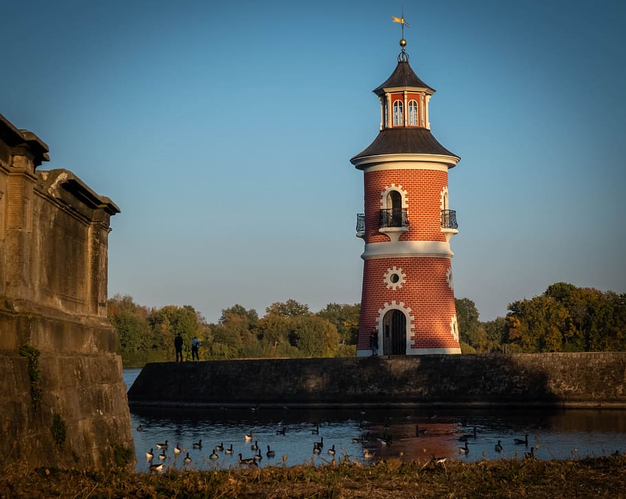 moritz castle, lighthouse, autumn, architecture, built structure HD wallpaper