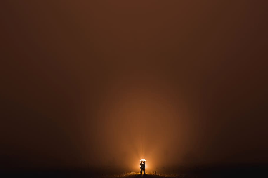 sunset, sky, one person, silhouette, copy space, standing, men HD wallpaper
