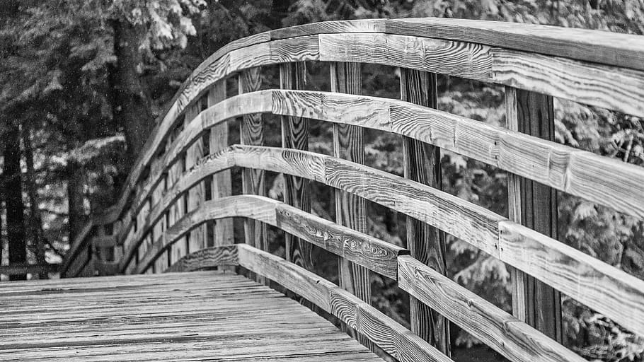 bridge, park, outdoor, black and white, wood - material, architecture HD wallpaper