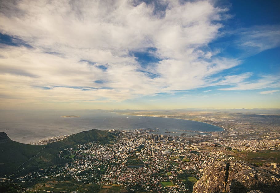 Aerial Photography of Urban City Under Blue Sky, altitude, clouds HD wallpaper