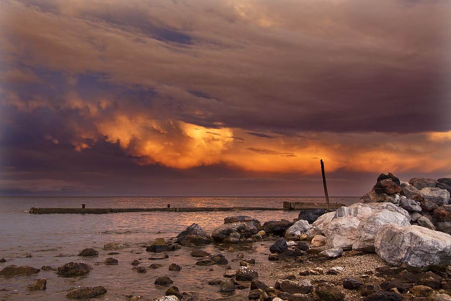 cloud - sky, sea, water, sunset, scenics - nature, beauty in nature HD wallpaper