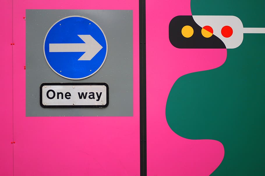 one way sign, communication, text, no people, blue, pink color HD wallpaper