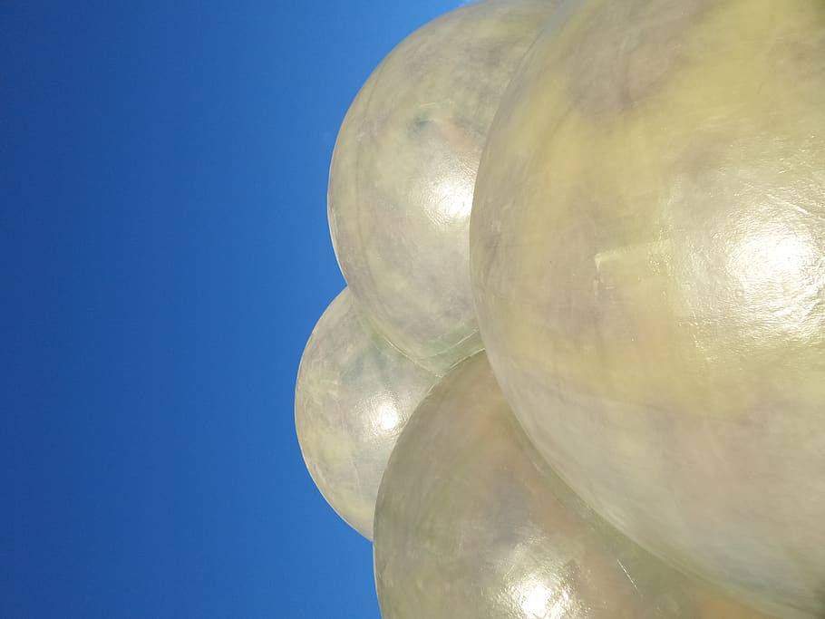 balls, cluster, modern, art, blue, sky, blob, four, architecture HD wallpaper