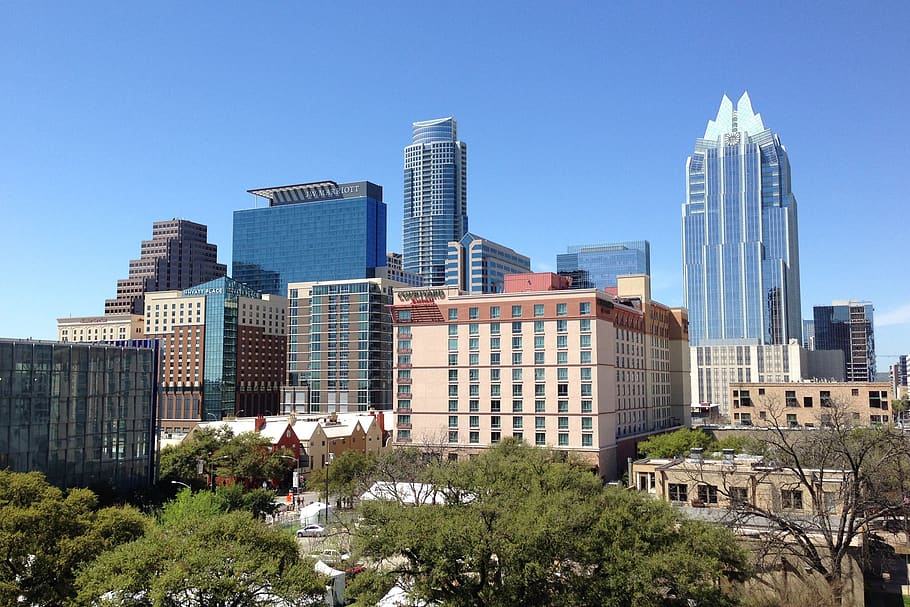 Concrete Buildings Under Blue Sky, america, architecture, austin HD wallpaper