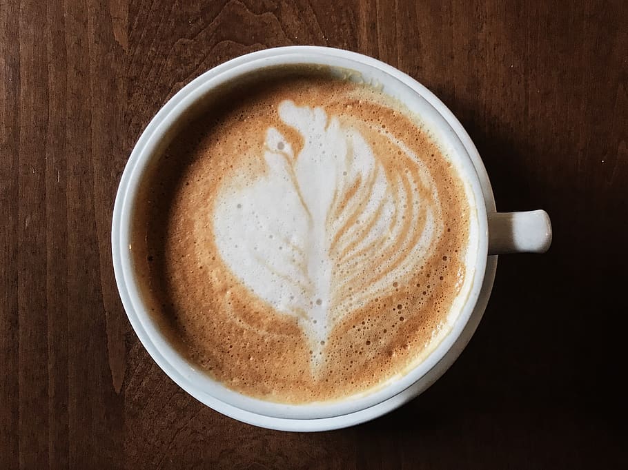 espresso, full, latte, cafe, mug, foam, brown, white, wood HD wallpaper