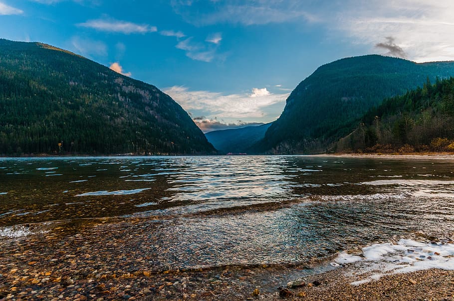 shuswap sunrise, water, sky, beauty in nature, mountain, scenics - nature HD wallpaper
