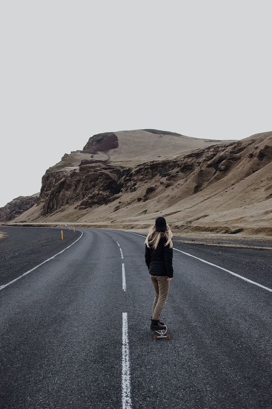 woman standing on road during daytime, moss, blonde, iceland HD wallpaper