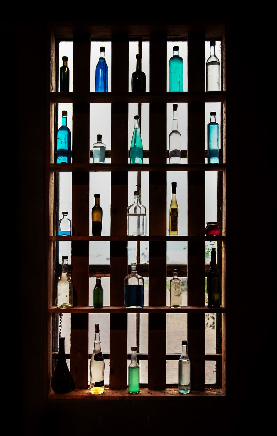 Bottles On Shelves, glass items, light, indoors, no people, glass - material HD wallpaper