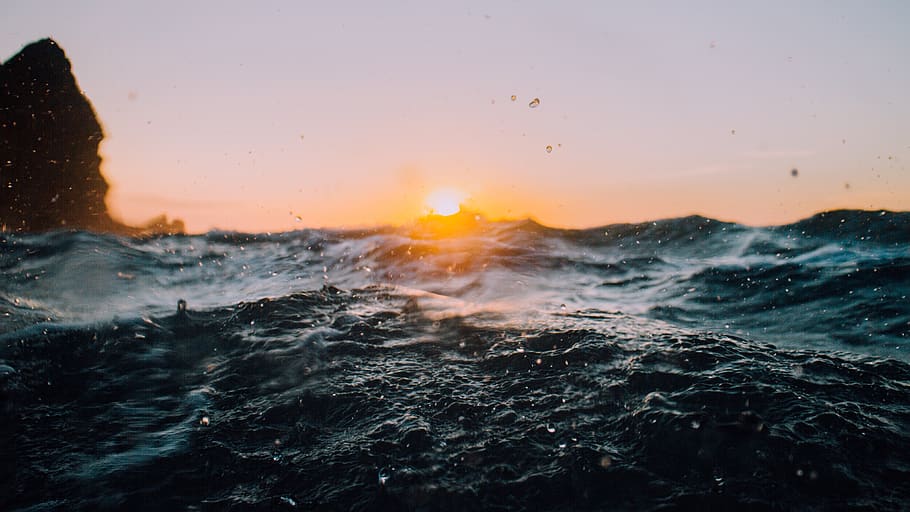 sea, ocean, water, wave, nature, sunshine, sunrise, sky, rocks HD wallpaper