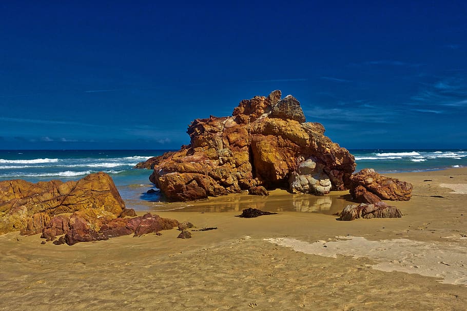 rock, beach, sea, nature, landscape, seascape, shore, sand HD wallpaper