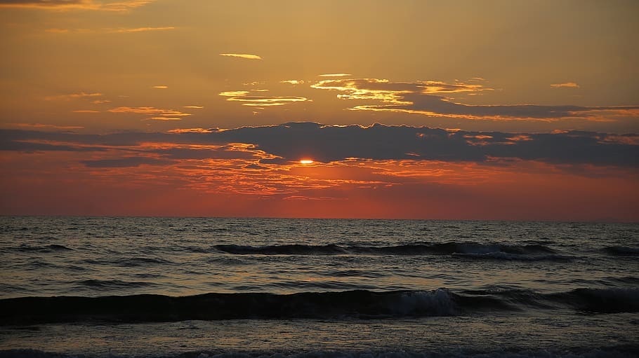 sunset, sea, nature, landscape, twilight, clouds, horizon, sky HD wallpaper
