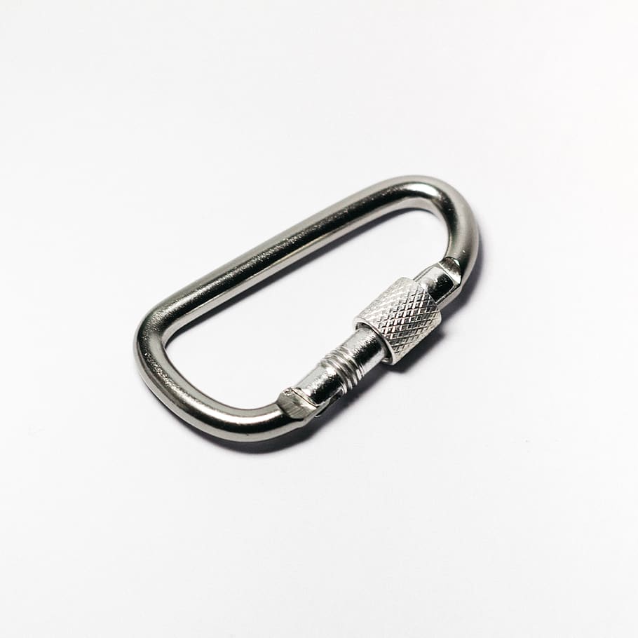 silver-colored carabiner, studio shot, cut out, white background HD wallpaper