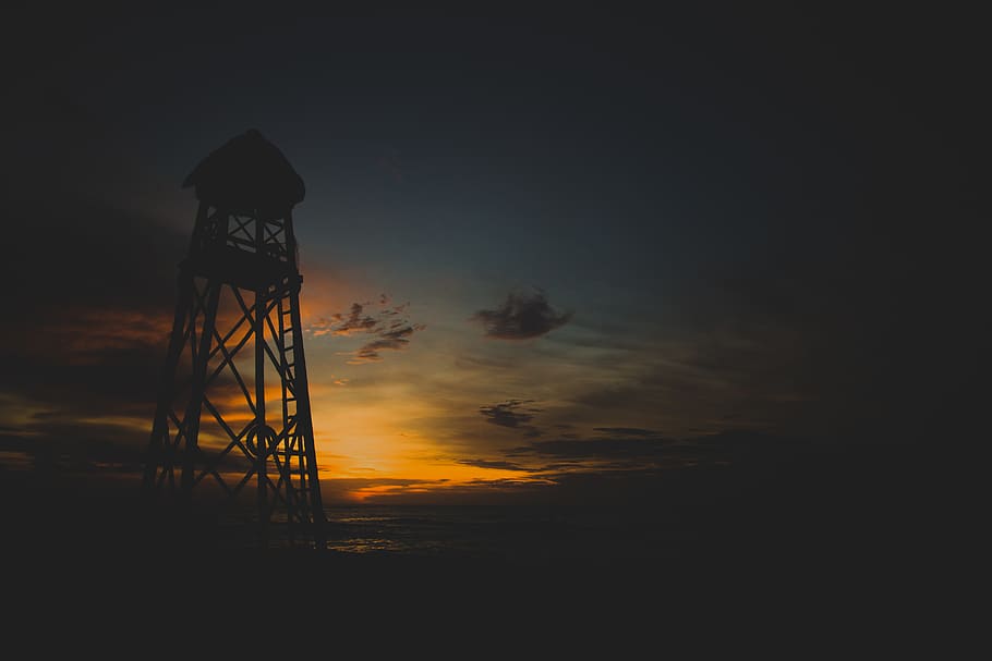mexico, riviera maya, clouds, red, blue, beach, ocean, tower HD wallpaper