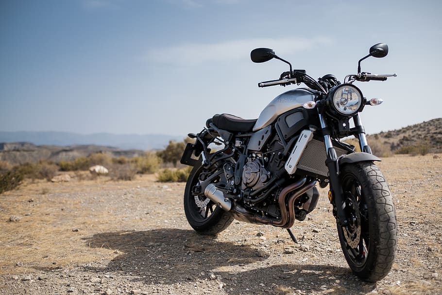 black cruiser motorcycle on soil, transportation, mode of transportation HD wallpaper