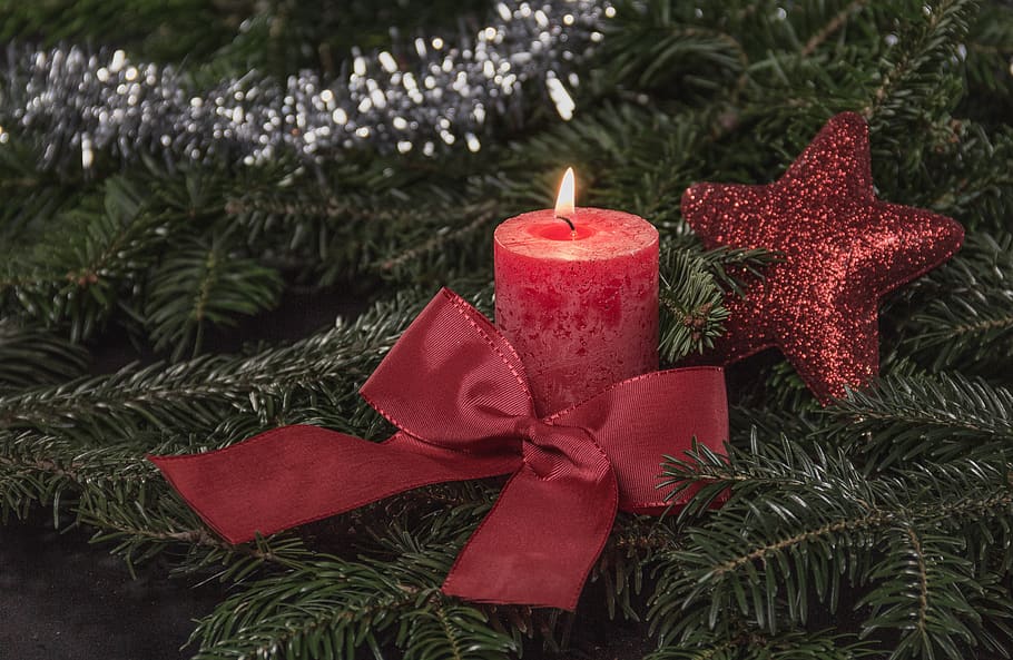 christmas, candle, candle light, red, candlelight, flame, shining HD wallpaper