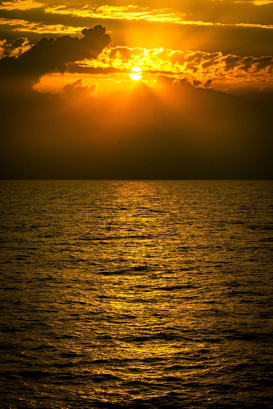 sun, clouds, reflection, sky, landscape, nature, twilight, blue HD wallpaper