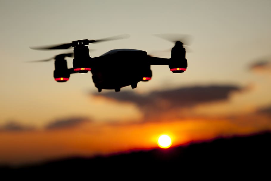 Drone Flying , backlit, camera, dawn, dji, Dji spark, sunrise HD wallpaper