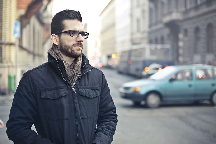 Man Wearing Black Zip-up Jacket Standing on the Street, adult, HD wallpaper