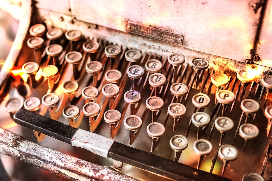 Close-up Photo of Vintage Brown Typewriter, antique, keyboard
