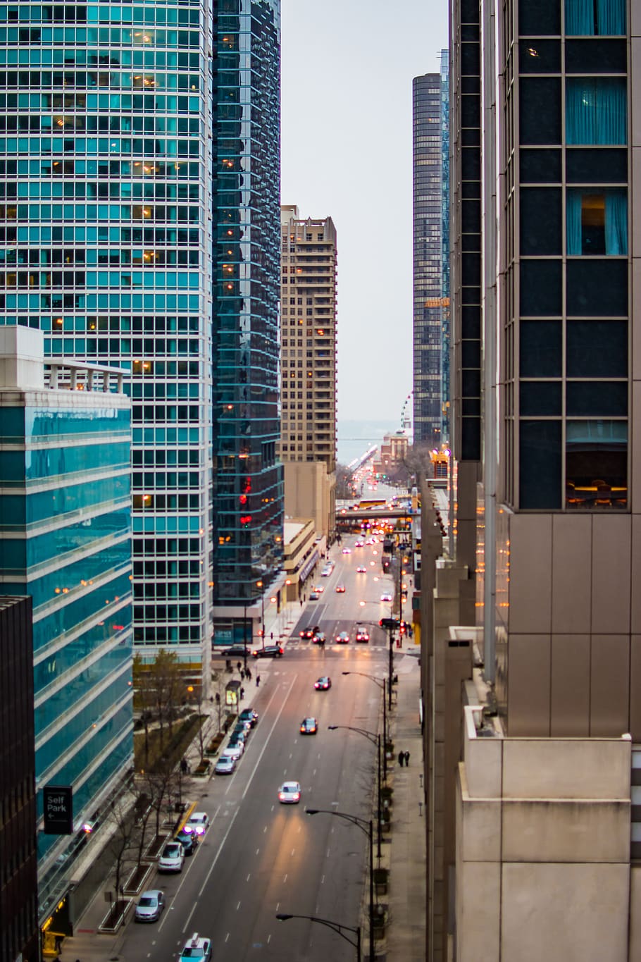 city, street, traffic, roof, rooftop, driving, cars, chicago