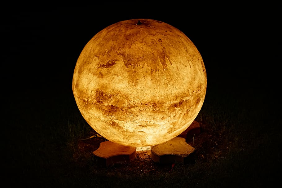 lighted yellow ball, night, single object, no people, sky, nature HD wallpaper