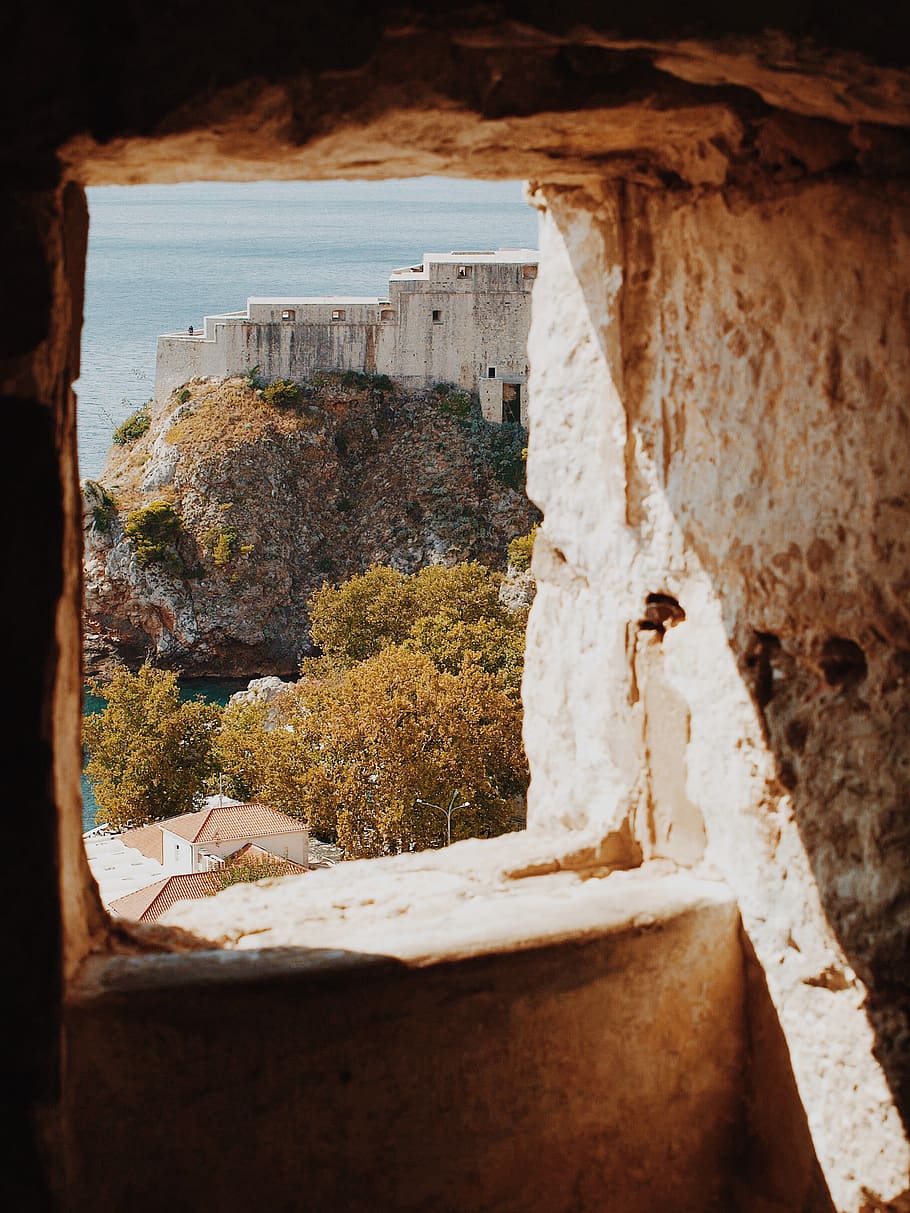 square concrete window during daytime, building, bunker, ruins HD wallpaper