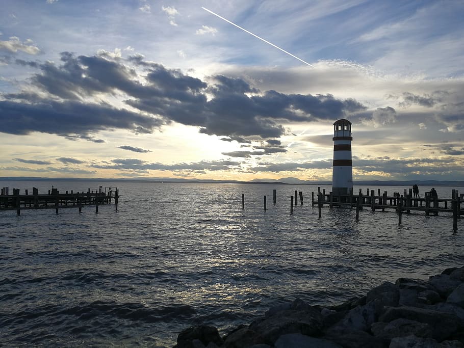 lighthouse, lake, web, nature, water, sky, sea, cloud - sky HD wallpaper
