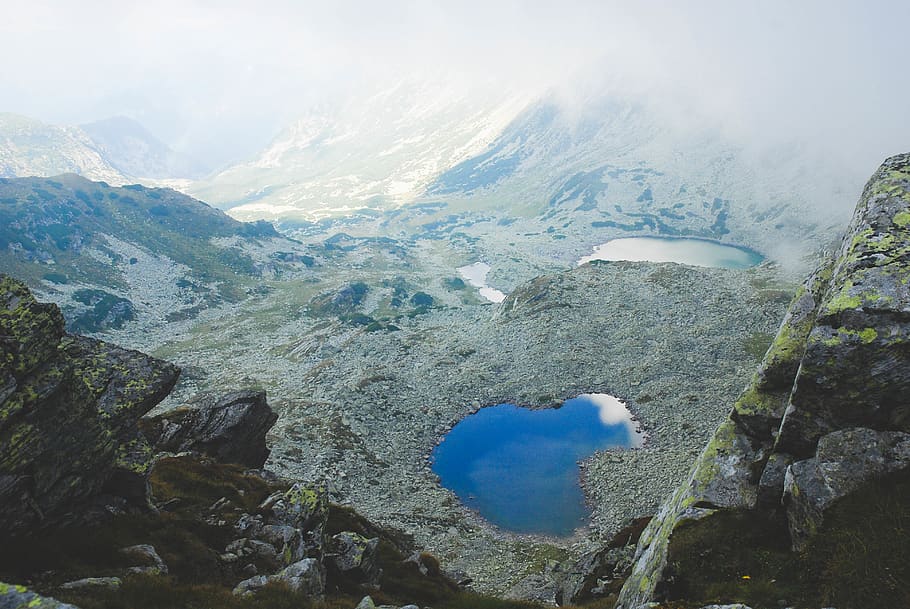 earial mountain view, outdoors, snow, glacier, ice, nature, romania HD wallpaper