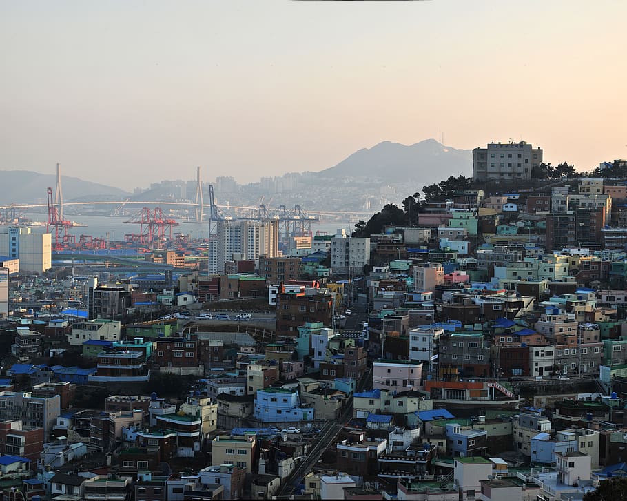 busan, modified car, mountain loop road, building exterior, HD wallpaper
