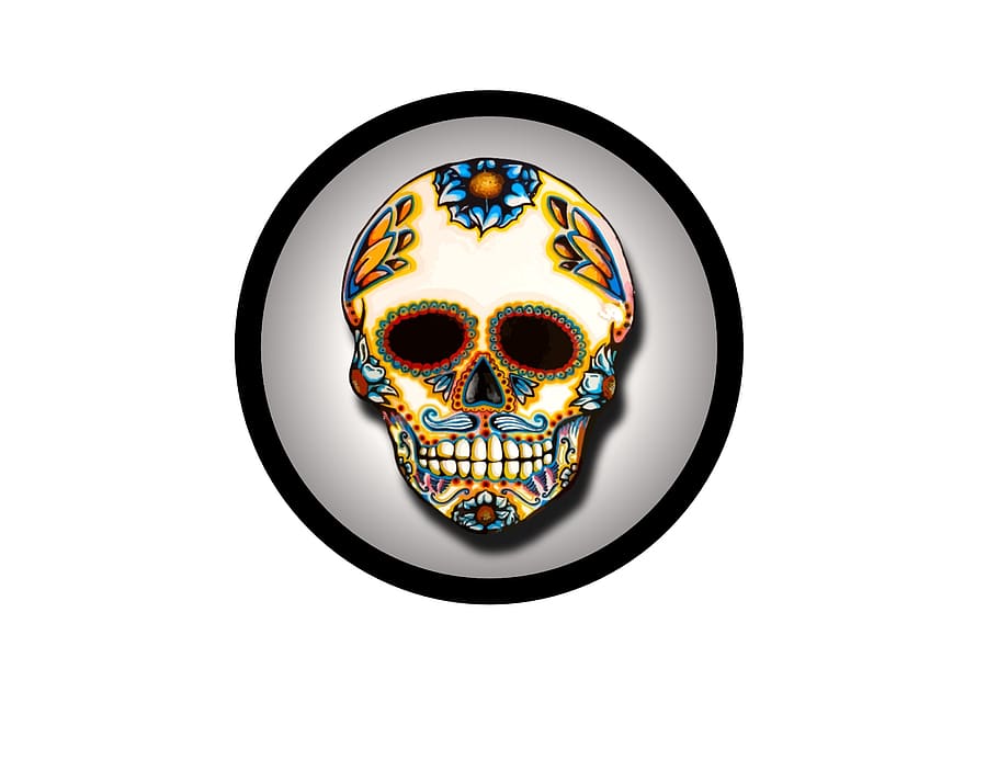skull, circle, colorful, day, dead, symbol, mexico, sugar, pattern, HD wallpaper