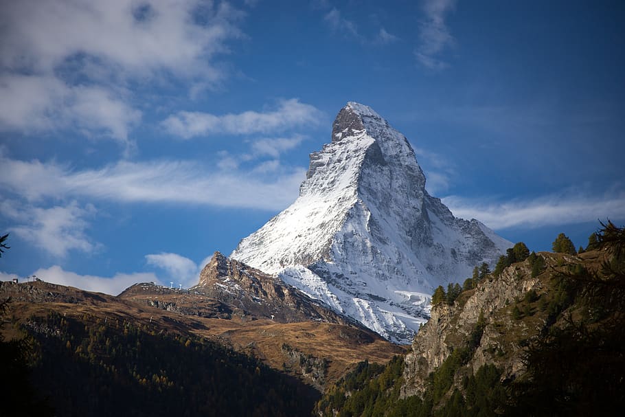 mountain covered with snow, mountain range, peak, outdoors, nature HD wallpaper