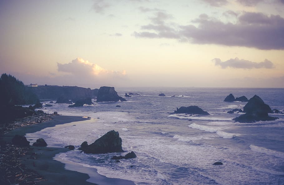 View of Bandon Beach, Oregon, cloud, horizon, landscape, light, HD wallpaper