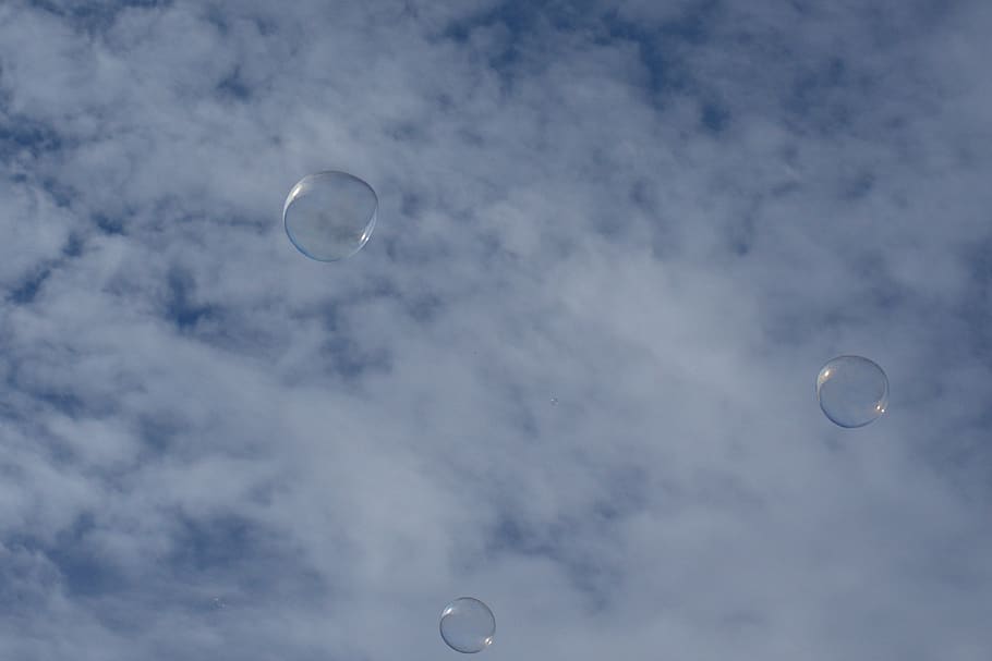 soap bubble, sky, airy, flying, clouds, float, weightless, childhood HD wallpaper