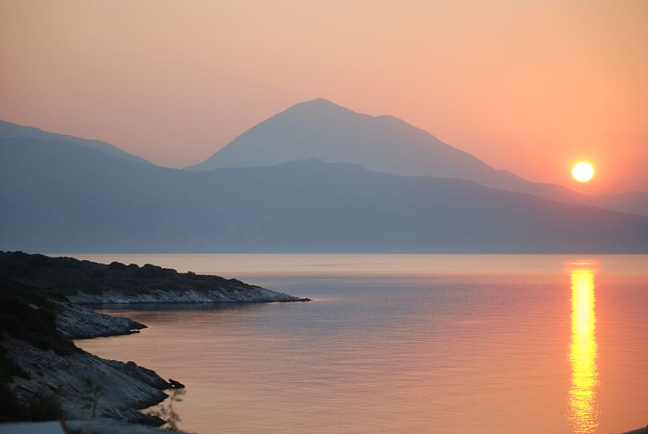 greece, sunset, west, topio, nature, afternoon, sea, island HD wallpaper