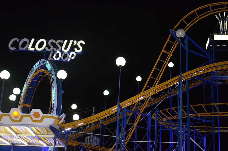 amusement park, theme park, coaster, roller coaster, ferris wheel HD wallpaper