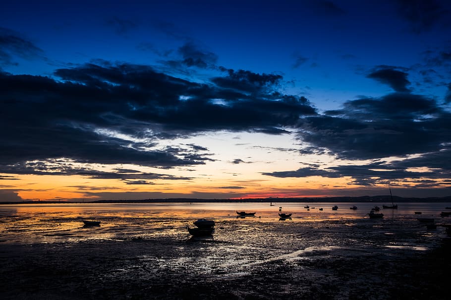 portugal, lisbon, sky, sunset, cloud - sky, water, beauty in nature HD wallpaper