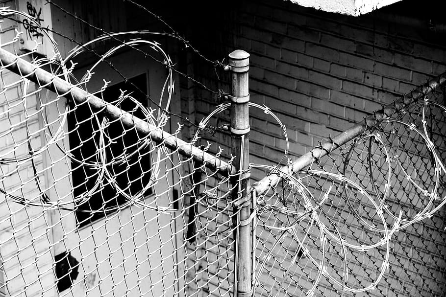 barbed wire, fence, security, city, iron, caution, fenced, building HD wallpaper
