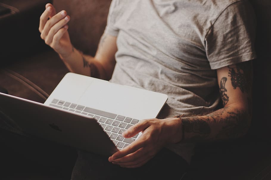 person white laptop computer, midsection, one person, holding HD wallpaper