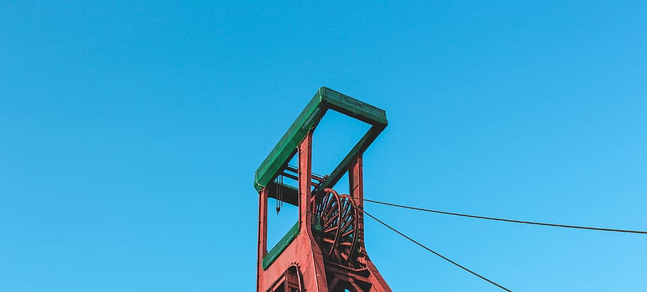 building, architecture, bridge, sky, tower, brick, essen, cyan HD wallpaper