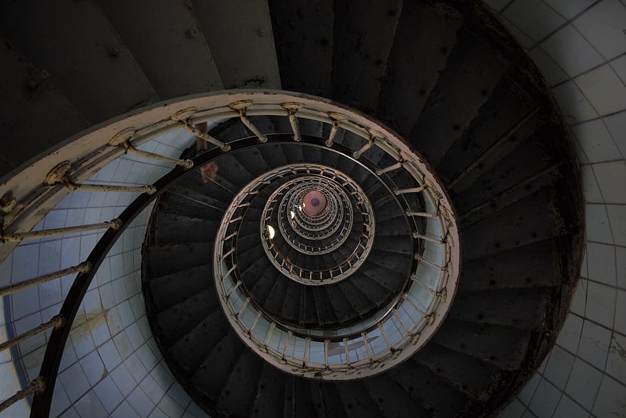 High Angle Photo of Spiral Stairs, architectural design, architecture HD wallpaper