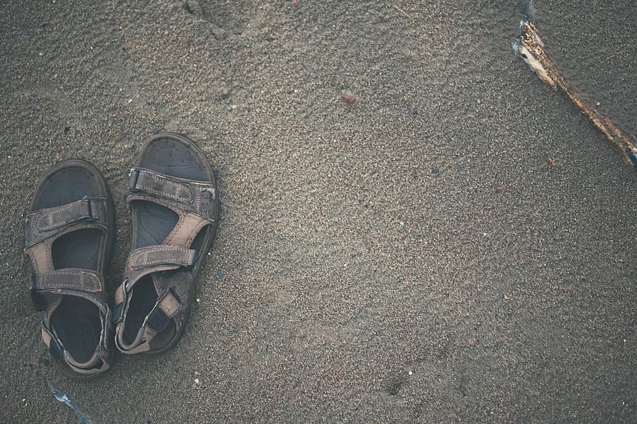 sandals, beach, barefoot, shoes, walk, high angle view, day HD wallpaper