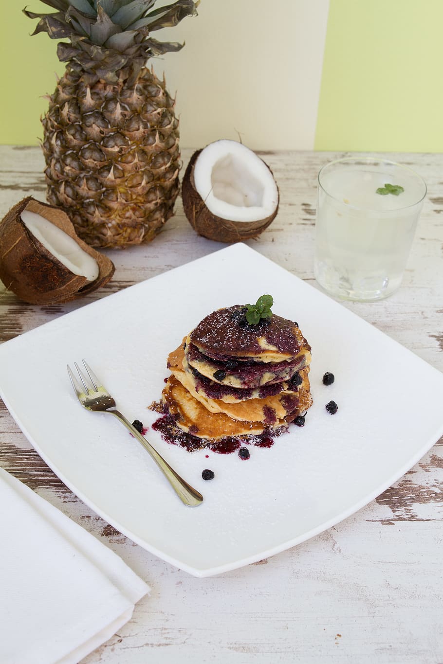 pancake on white plate, plant, pineapple, produce, flora, food HD wallpaper
