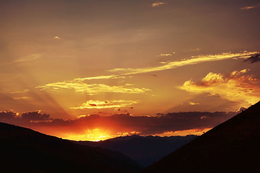 sunset, dawn, panoramic, solar, sky, nature, landscape, kaçkars HD wallpaper