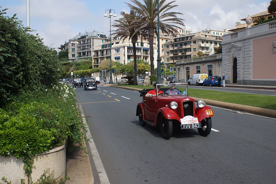 italy, genova, corso italia, historic car, city, transportation